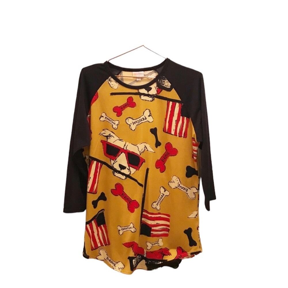 LuLaRoe Randy patriotic american dog pitbull top size large